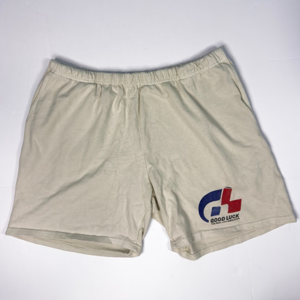 Designer Mr. Saturday Good Luck‎ Sweatshorts Mens Size XXL Vintage White